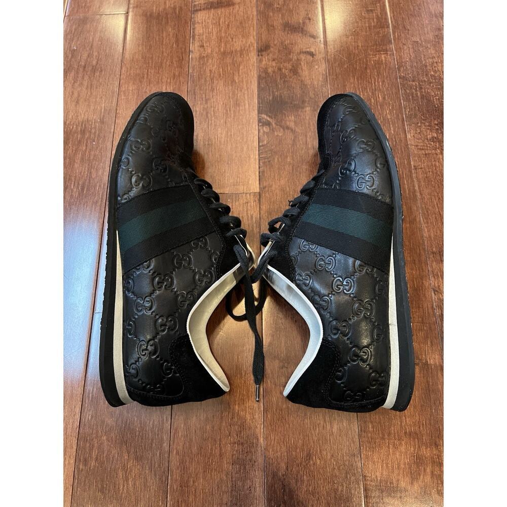 Gucci Guccissi Mens Size 8.5‎ Leather Low Top GG Stripe Made in Italy Sneakers - Picture 4 of 13